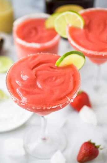 overhead photo of the ultimate blender frozen strawberry margarita recipe