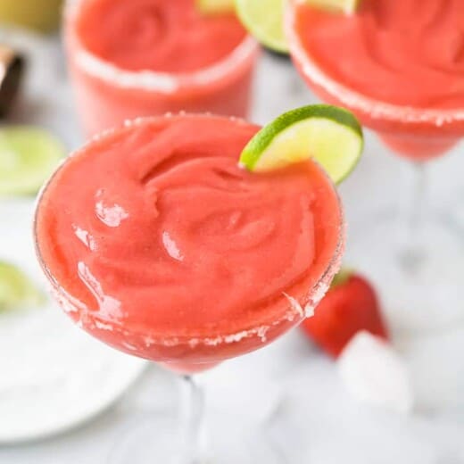 overhead photo of the ultimate blender frozen strawberry margarita recipe