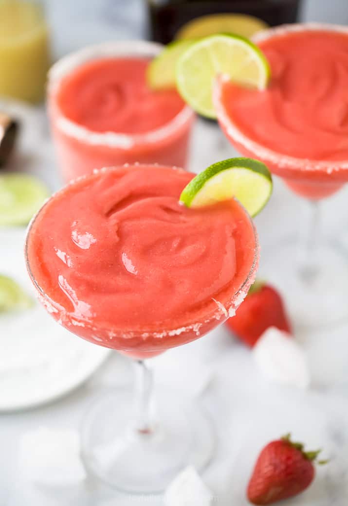 overhead photo of the ultimate blender frozen strawberry margarita recipe