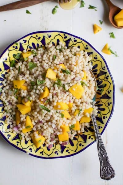 mango couscous salad in a bowl