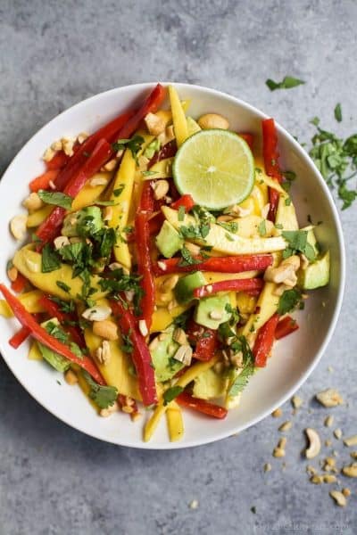 thai mango avocado salad on a plate