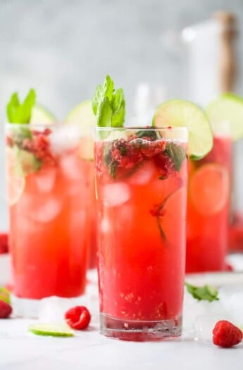 fresh raspberry mojito recipe in a pitcher