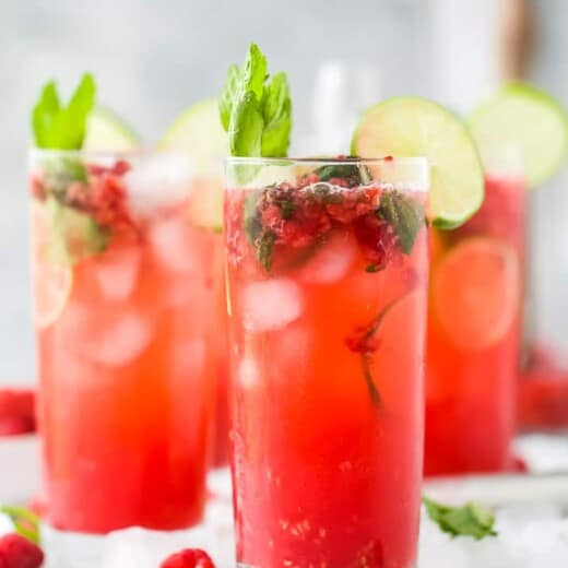 fresh raspberry mojito recipe in a pitcher