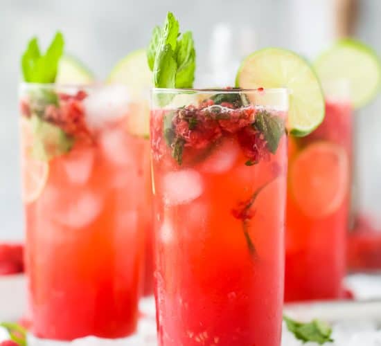 fresh raspberry mojito recipe in a pitcher