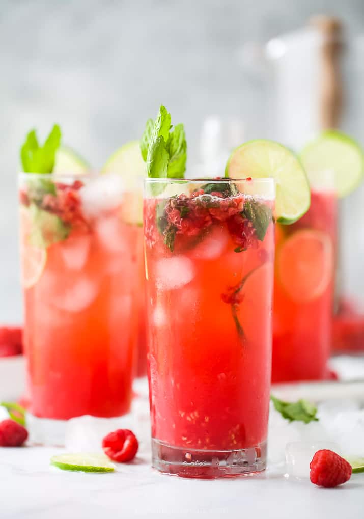 fresh raspberry mojito recipe in a pitcher