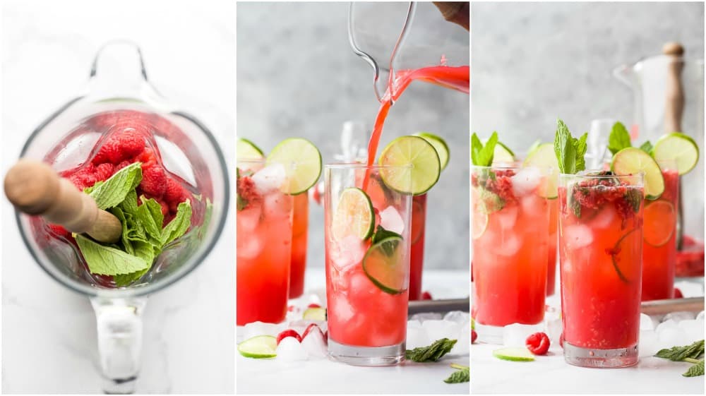 process photos of how to make the best fresh raspberry mojito recipe