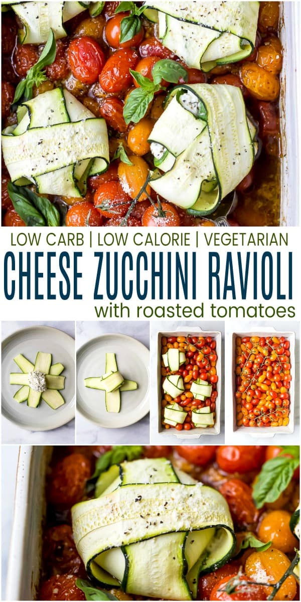 pinterest image for cheese zucchini ravioli in roasted tomato sauce