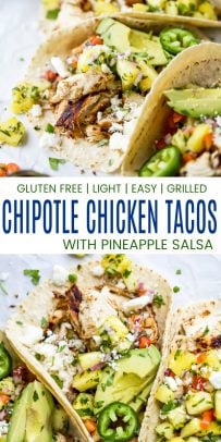 pinterest image for easy chipotle chicken tacos with pineapple salsa