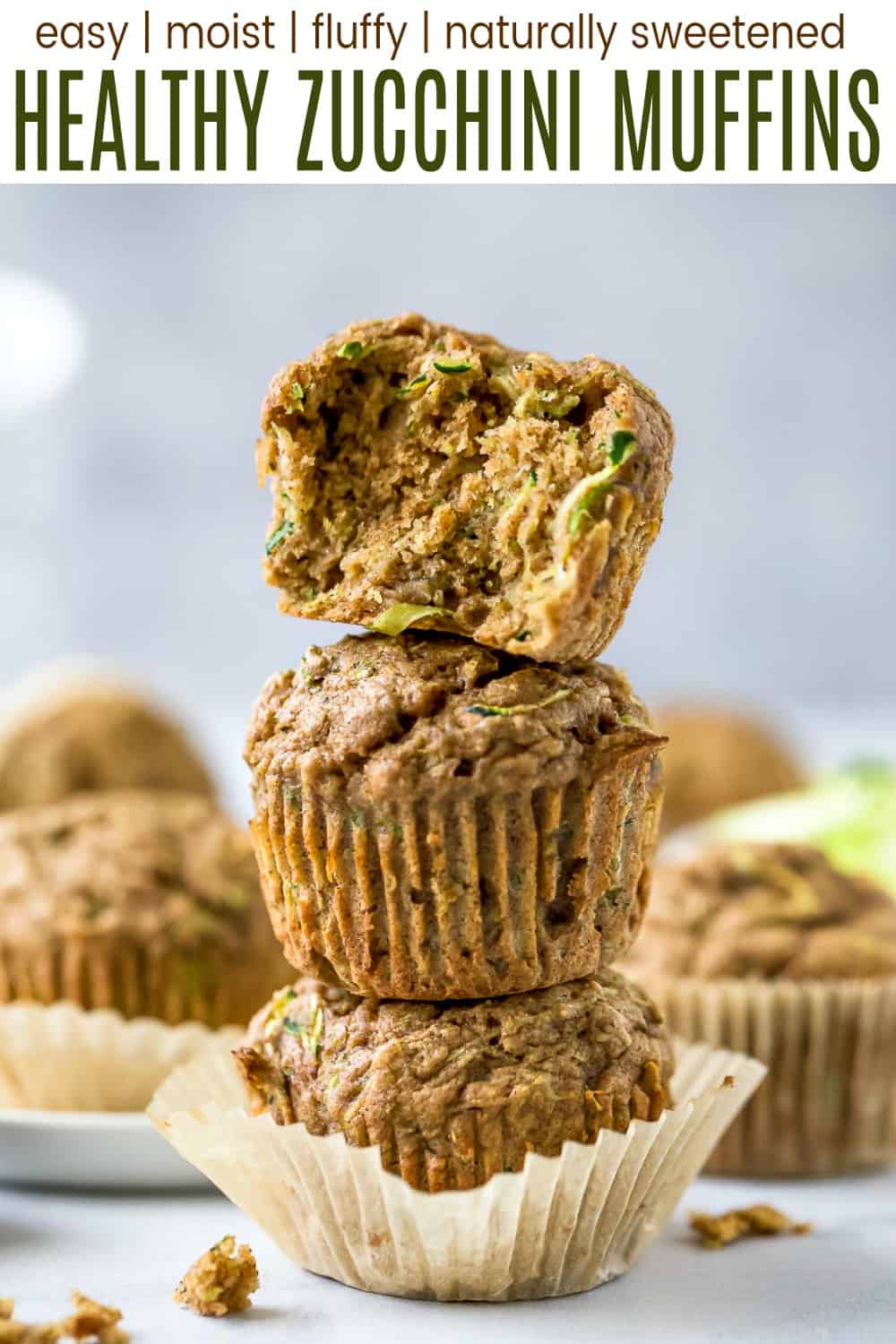 pinterest image for moist healthy zucchini muffins