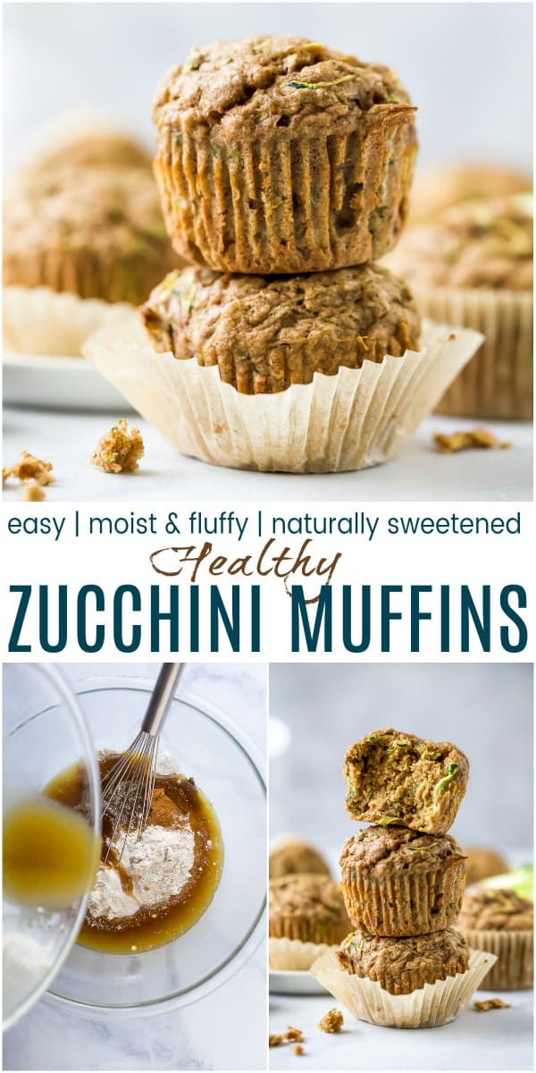 pinterest image for moist healthy zucchini muffins