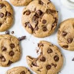 overhead photo of vegan chocolate chip cookies