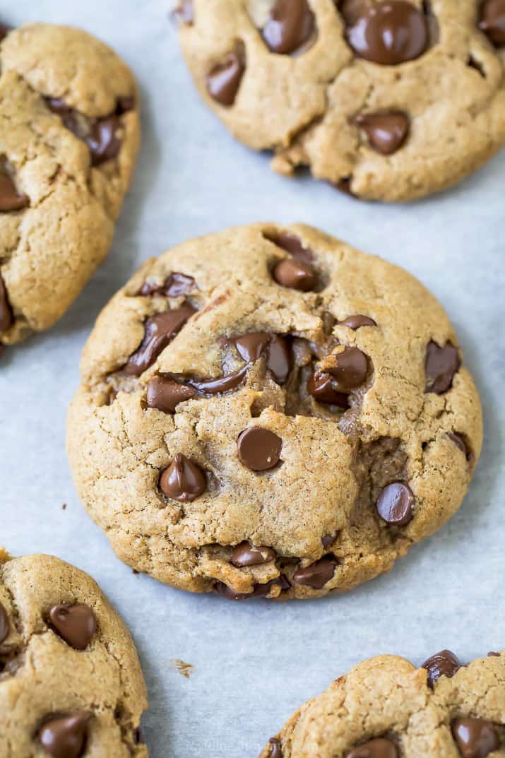 close up photo of vegan chocolate chip cookies