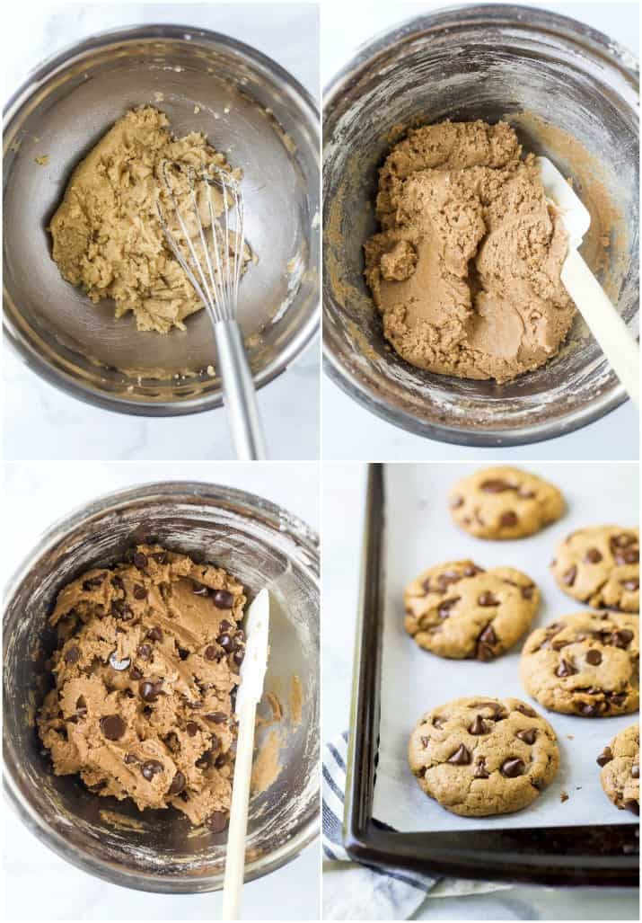 process photos of the best vegan chocolate chip cookies