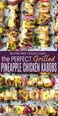 pinterest image for the perfect grilled pineapple chicken kabobs