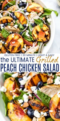 pinterest image for grilled peach chicken salad