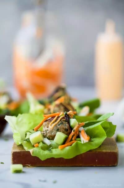 bahn mi lettuce wraps on a cutting board