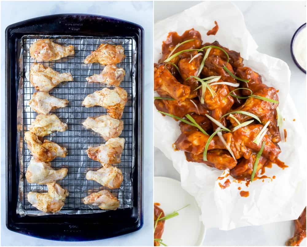 process photos of how to make baked sweet and spicy bbq chicken wings