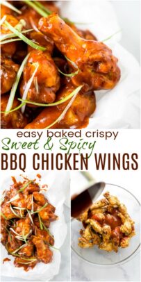 pinterest image for easy baked sweet and spicy bbq chicken wings