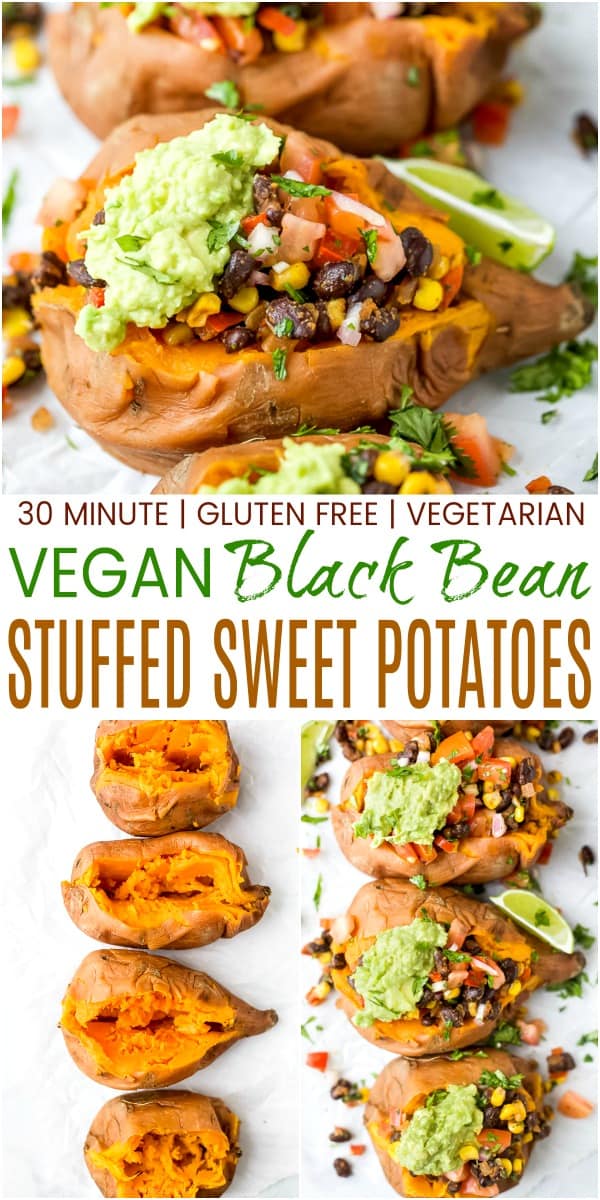 pinterest image for easy vegan black bean stuffed sweet potatoes