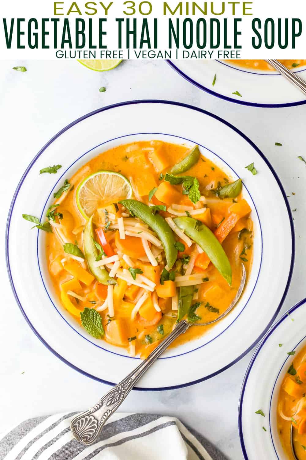 pinterest image for easy 30 minute vegetable thai noodle soup