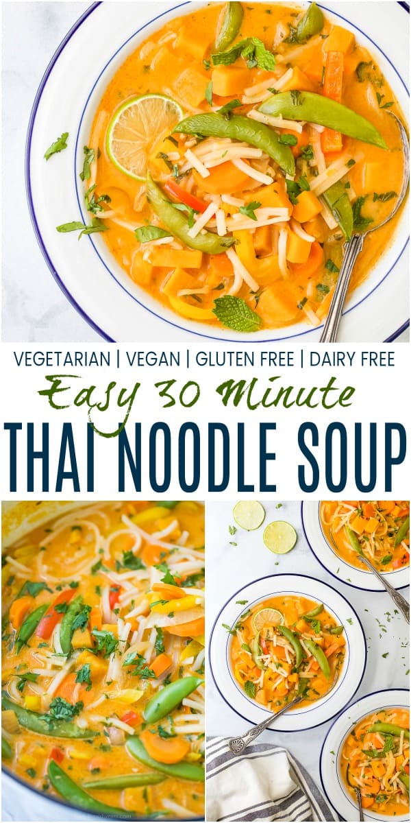 pinterest image for easy 30 minute vegetable thai noodle soup
