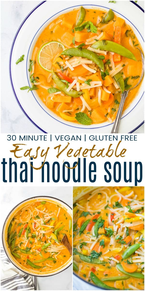 pinterest image for easy 30 minute vegetable thai noodle soup