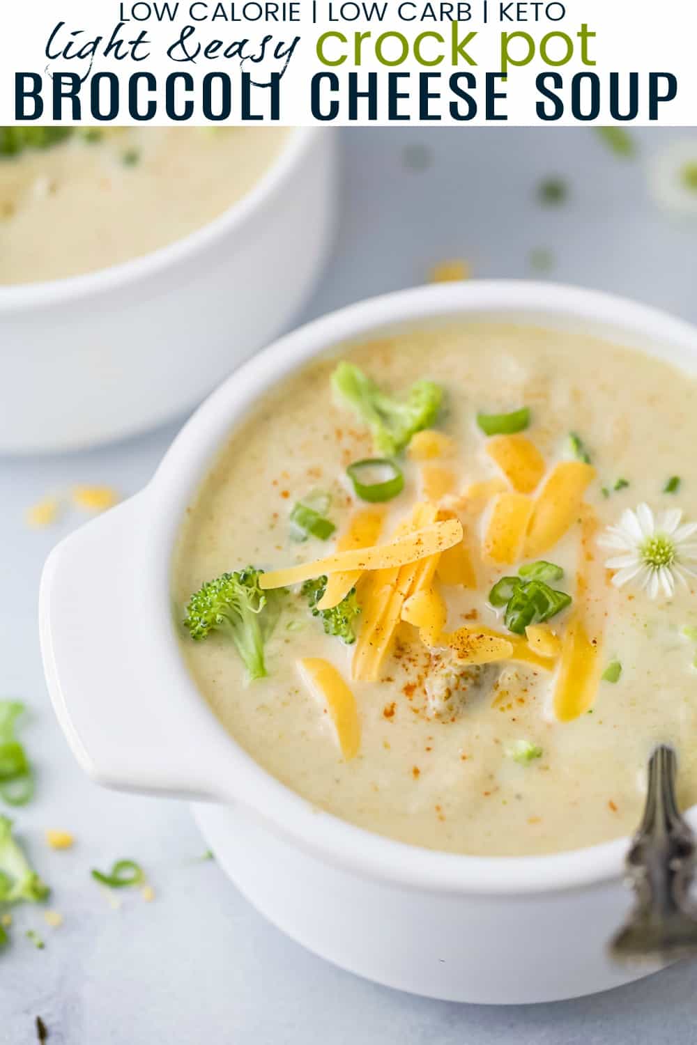 pinterest image for easy crockpot broccoli cheese soup