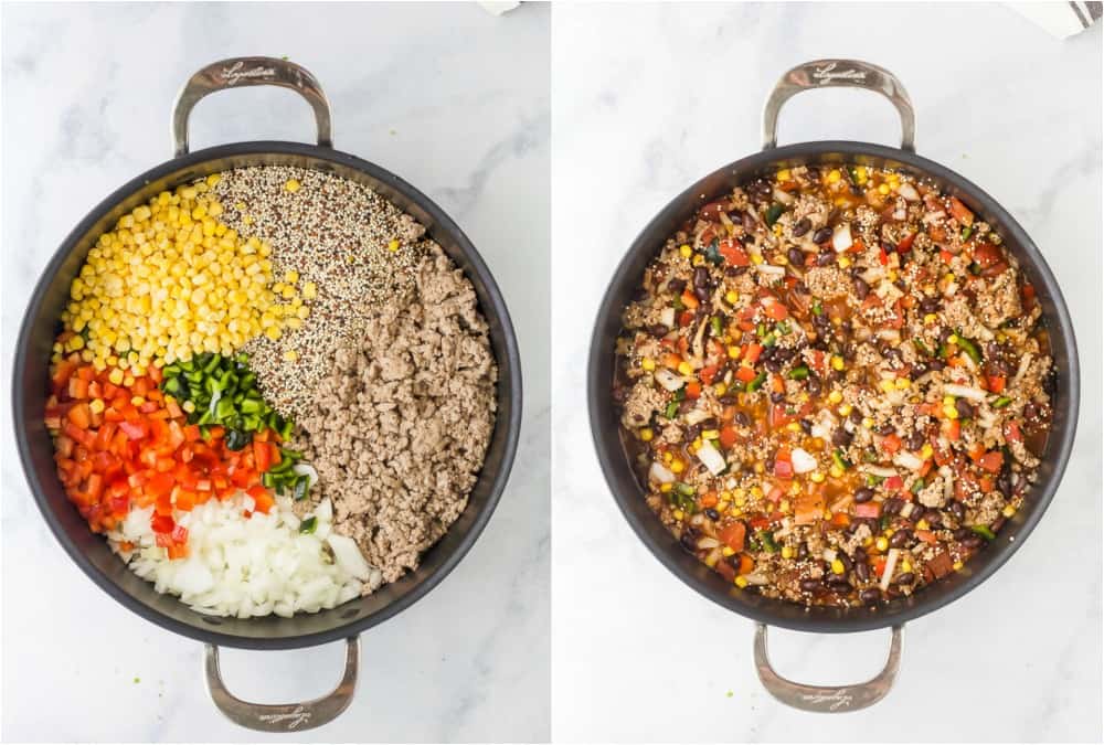 process photos of how to make a quinoa taco skillet