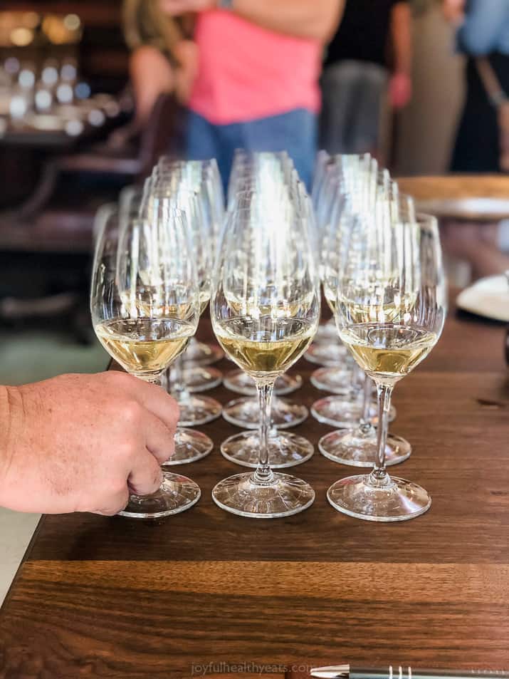 white wine tastings lined up in napa valley california