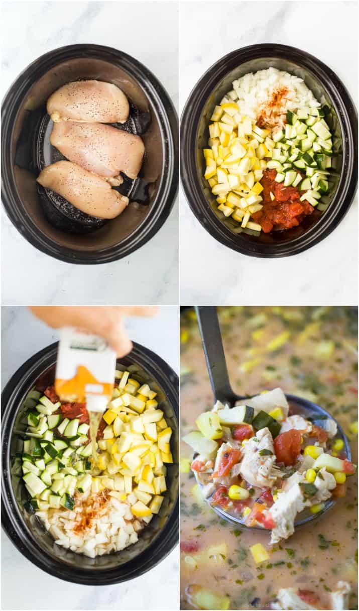 process photos of how to make creamy crockpot chicken tortilla soup