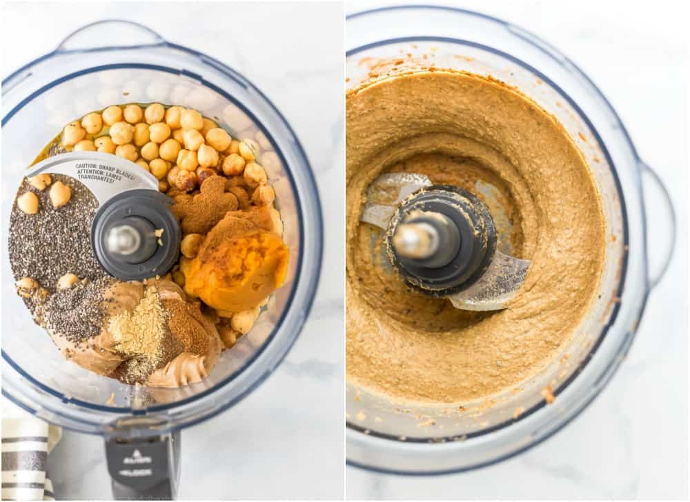 vegan chocolate chip pumpkin cookie dough in a food processor