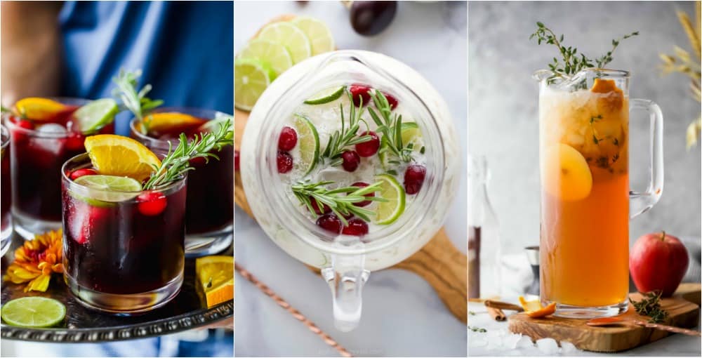 a collage of pitcher cocktails for the holidays