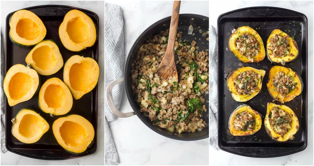 how to make apple sausage stuffed acorn squash