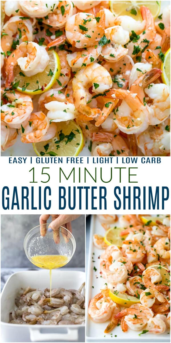 pinterest image for baked lemon garlic butter shrimp