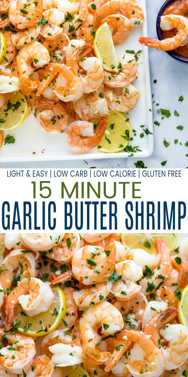pinterest image for baked lemon garlic butter shrimp