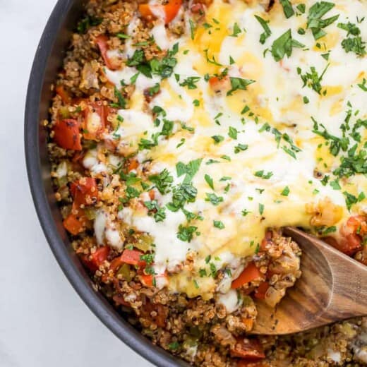 overhead photo of easy one pot quinoa stuffed pepper recipe