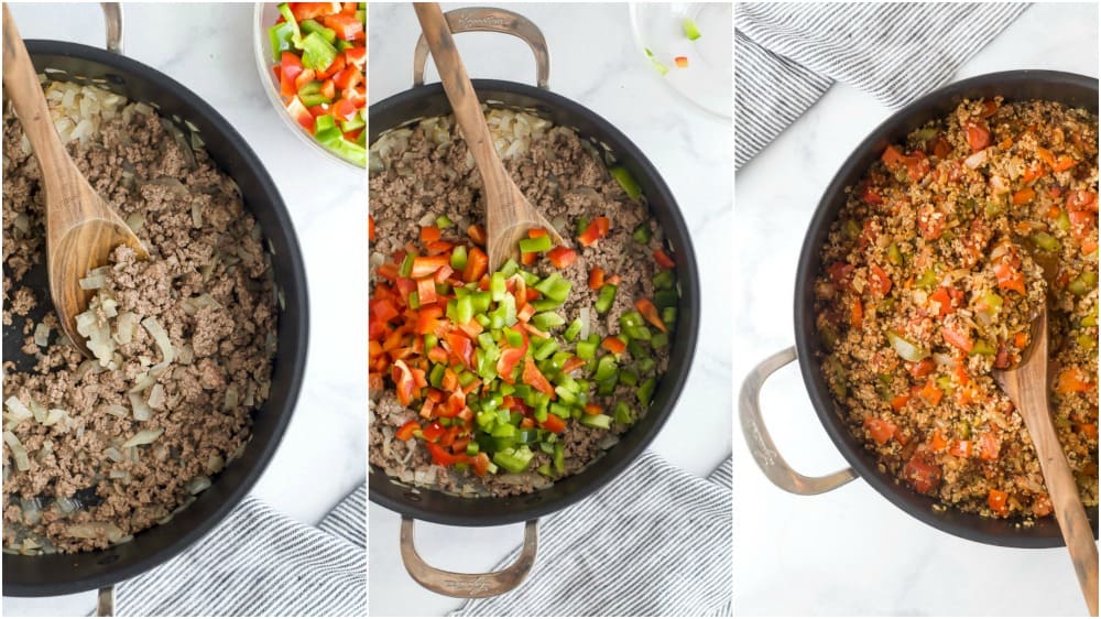 process photos of how to make quinoa stuffed pepper casserole