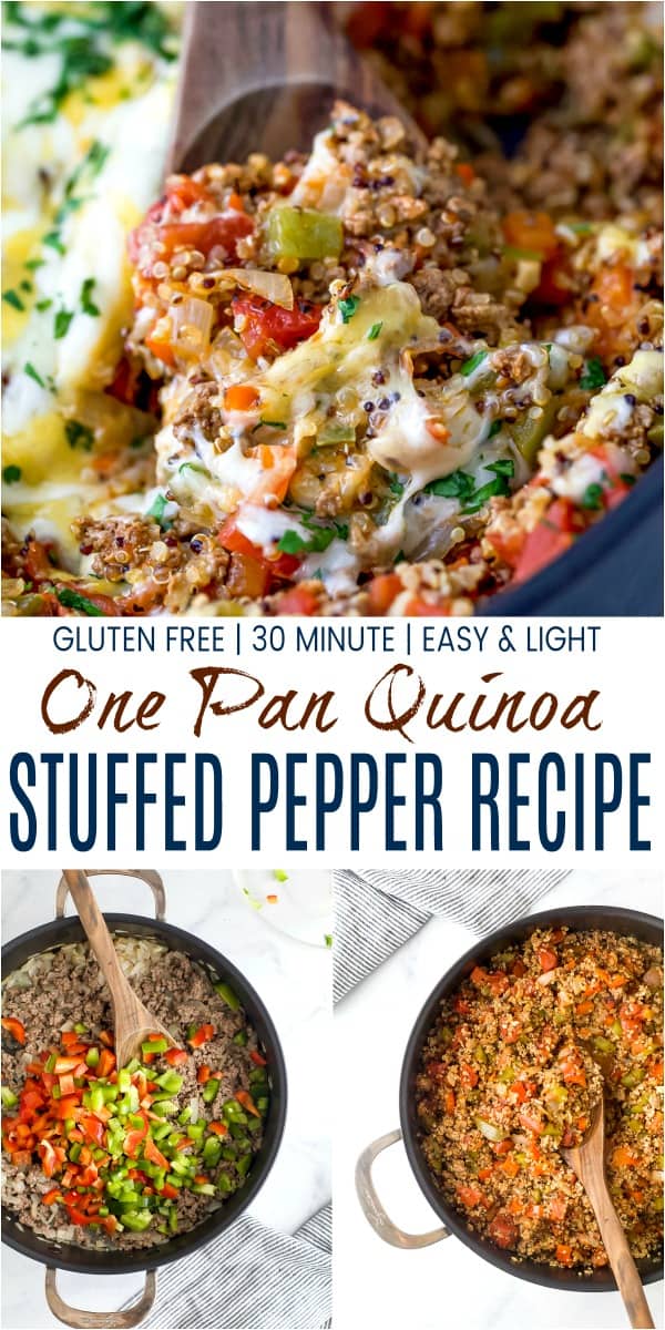 pinterst image for easy one pot quinoa stuffed pepper recipe