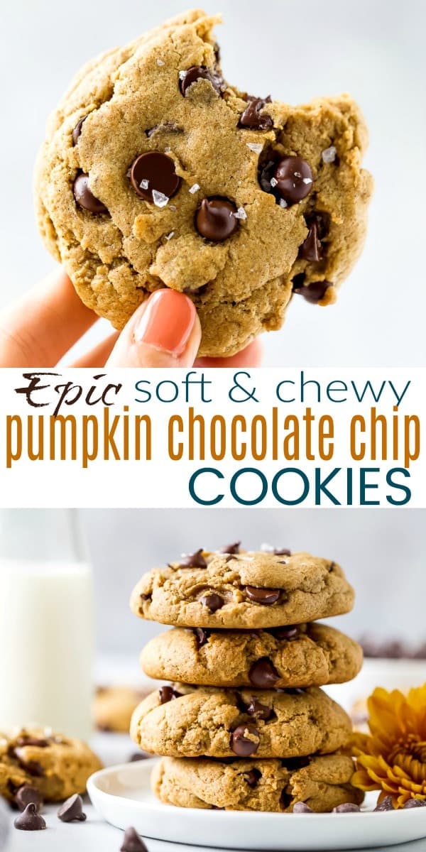 pinterest image for epic vegan pumpkin chocolate chip cookies