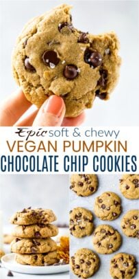 pinterest image for epic vegan pumpkin chocolate chip cookies