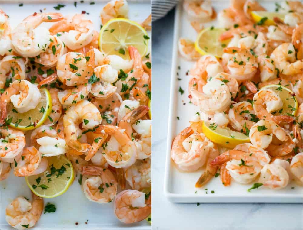 finished photos of baked lemon garlic butter shrimp