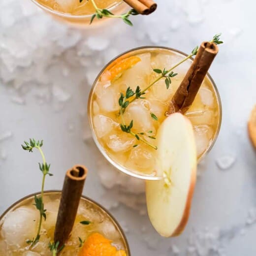 overhead photo of harvest apple bourbon cocktail