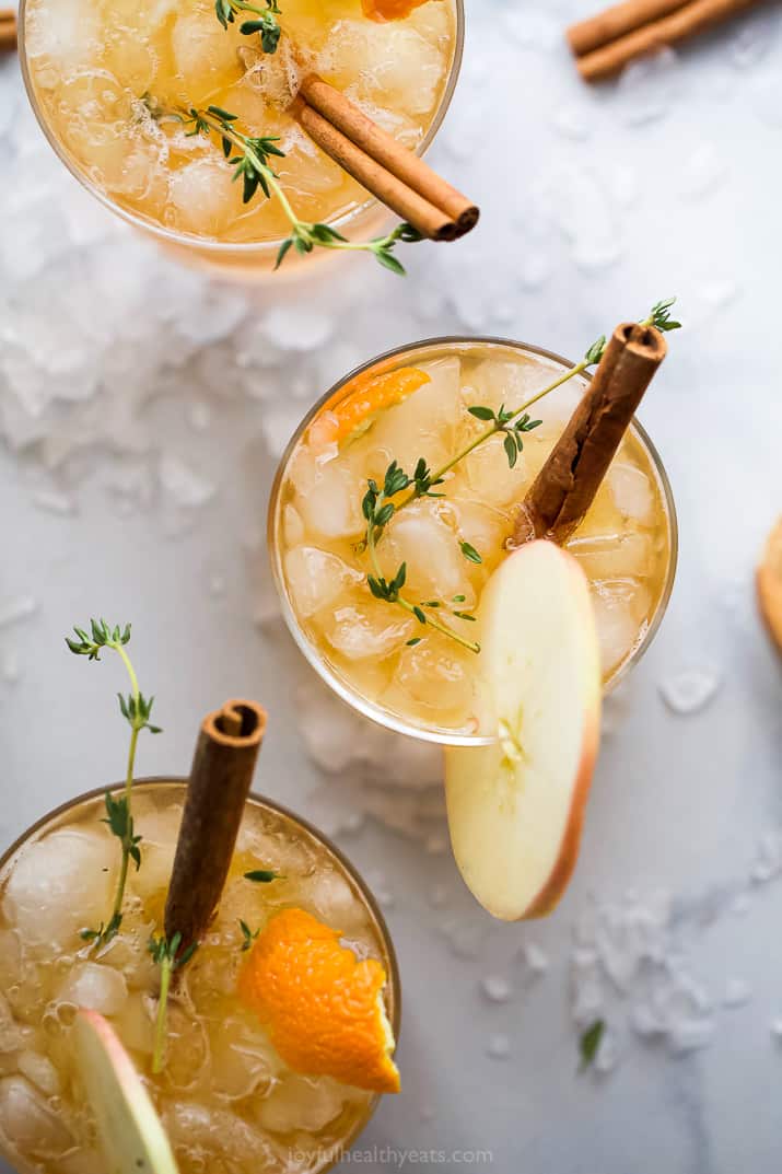 overhead photo of harvest apple bourbon cocktail