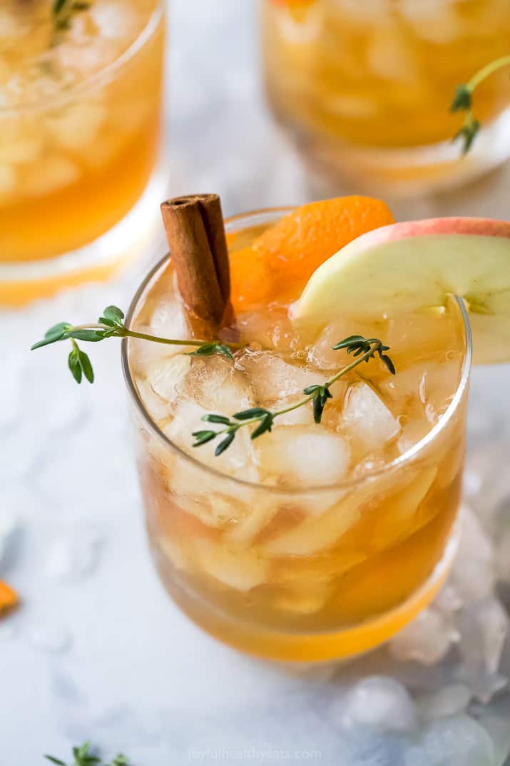 closeup of harvest apple bourbon cocktail
