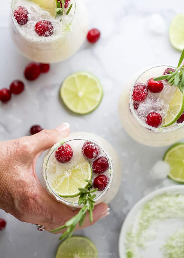 overhead photo of white christmas margarita recipe