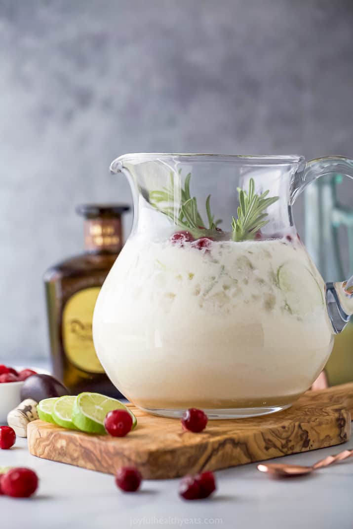 white christmas margarita recipe in a pitcher