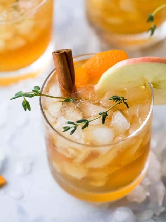 closeup of harvest apple bourbon cocktail