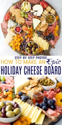 pinterest image for how to make an epic holiday cheese board