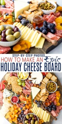 pinterest image for how to make an epic holiday cheese board