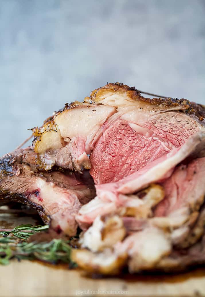 finished sliced garlic herb prime rib roast recipe